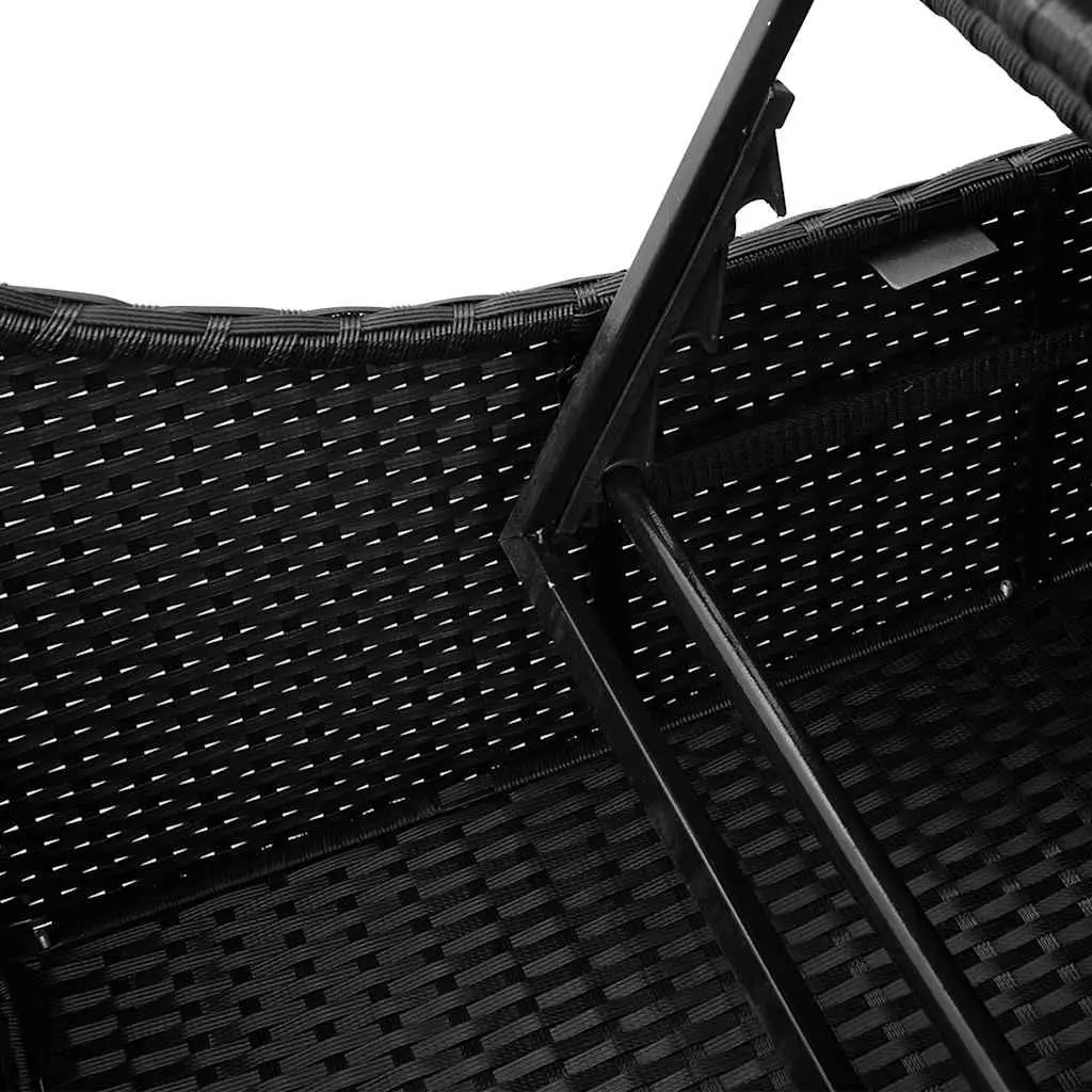 Folding Sun Lounger PE Rattan Adjustable Reclining Chair with Cushion Black
