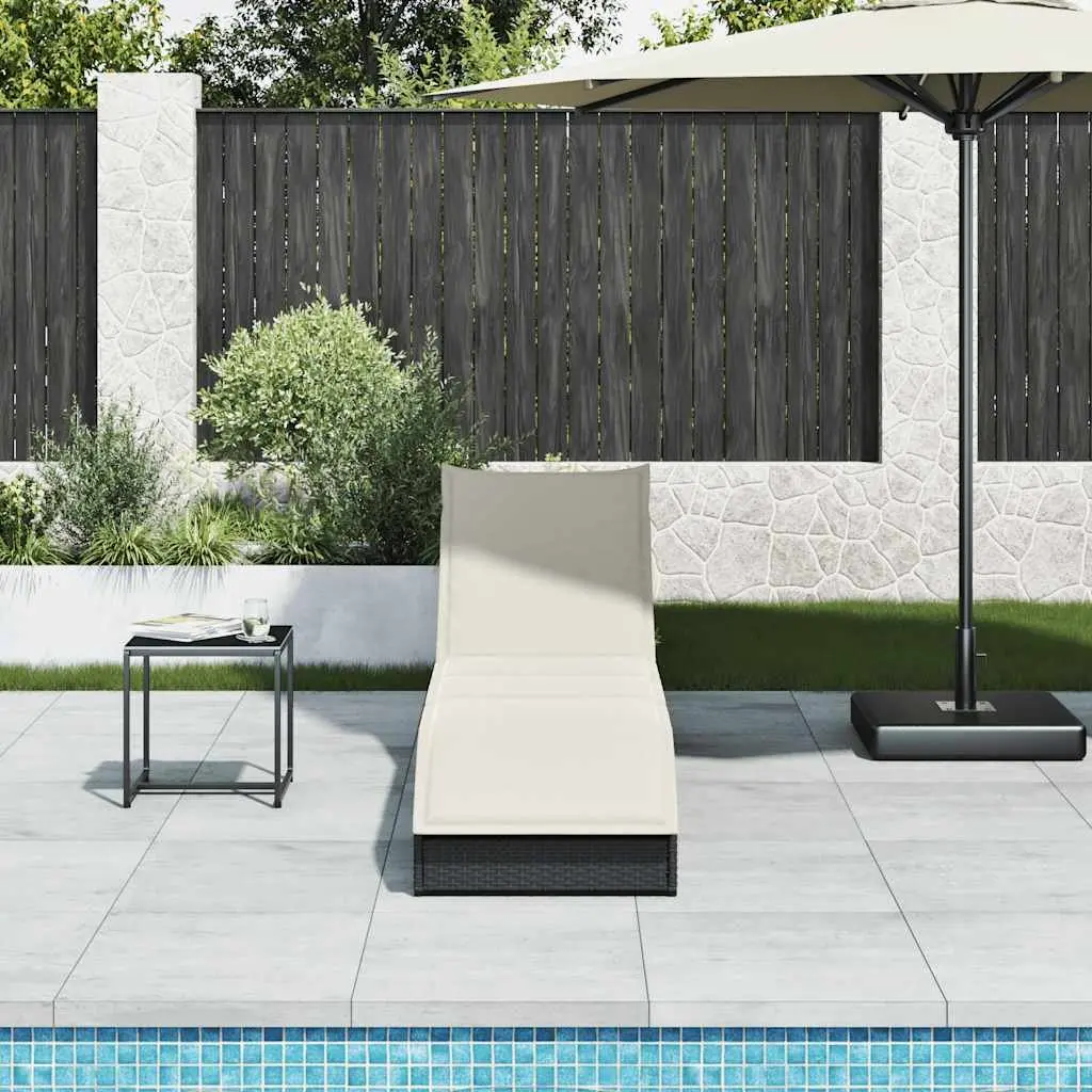 Folding Sun Lounger PE Rattan Adjustable Reclining Chair with Cushion Black