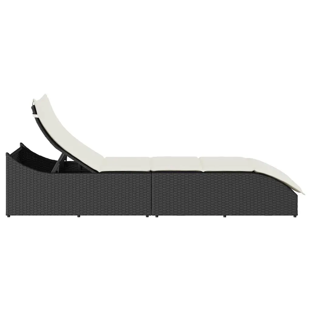 Folding Sun Lounger PE Rattan Adjustable Reclining Chair with Cushion Black