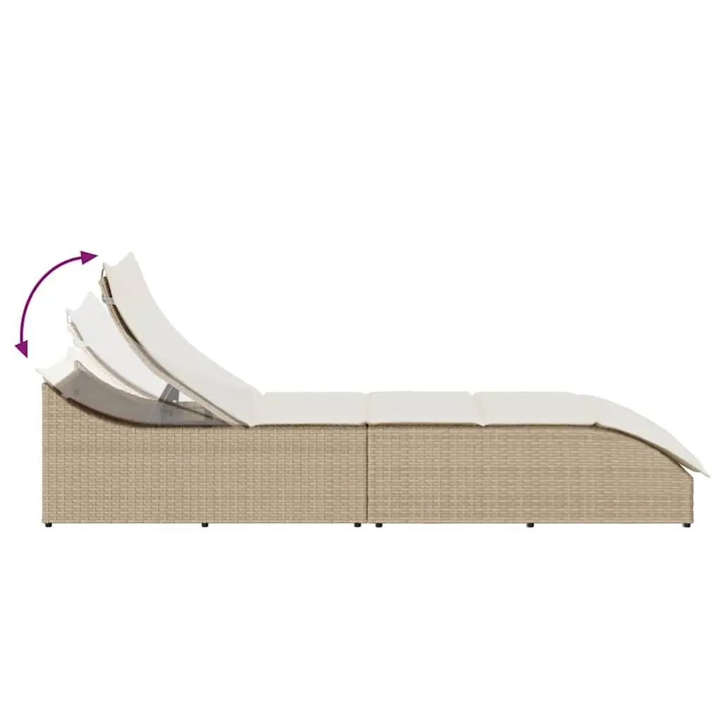 Folding Sun Lounger Adjustable Recliner PE Rattan Beige with Cushion