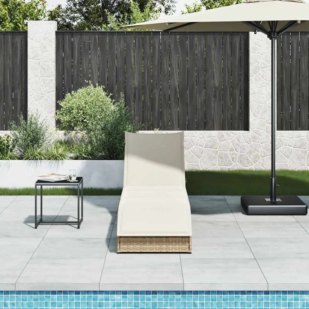 Folding Sun Lounger Adjustable Recliner PE Rattan Beige with Cushion