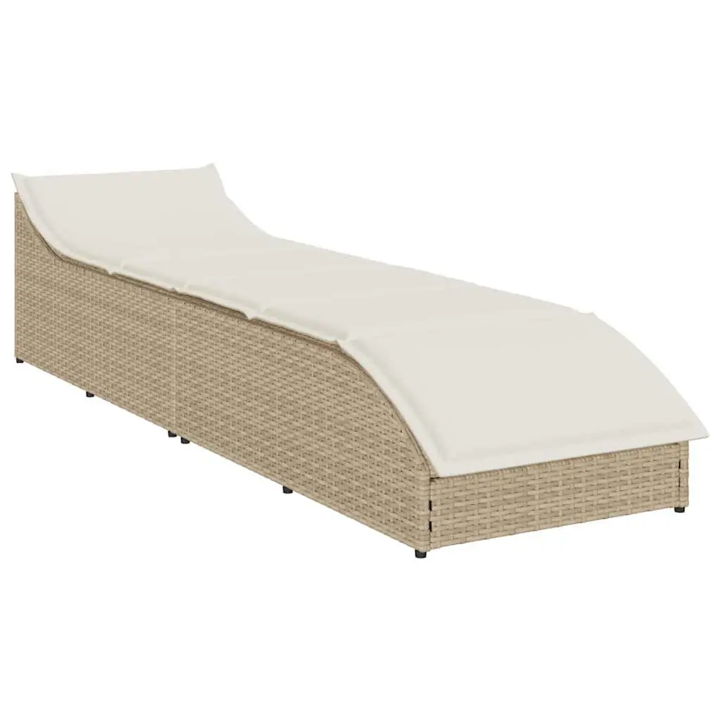 Folding Sun Lounger Adjustable Recliner PE Rattan Beige with Cushion