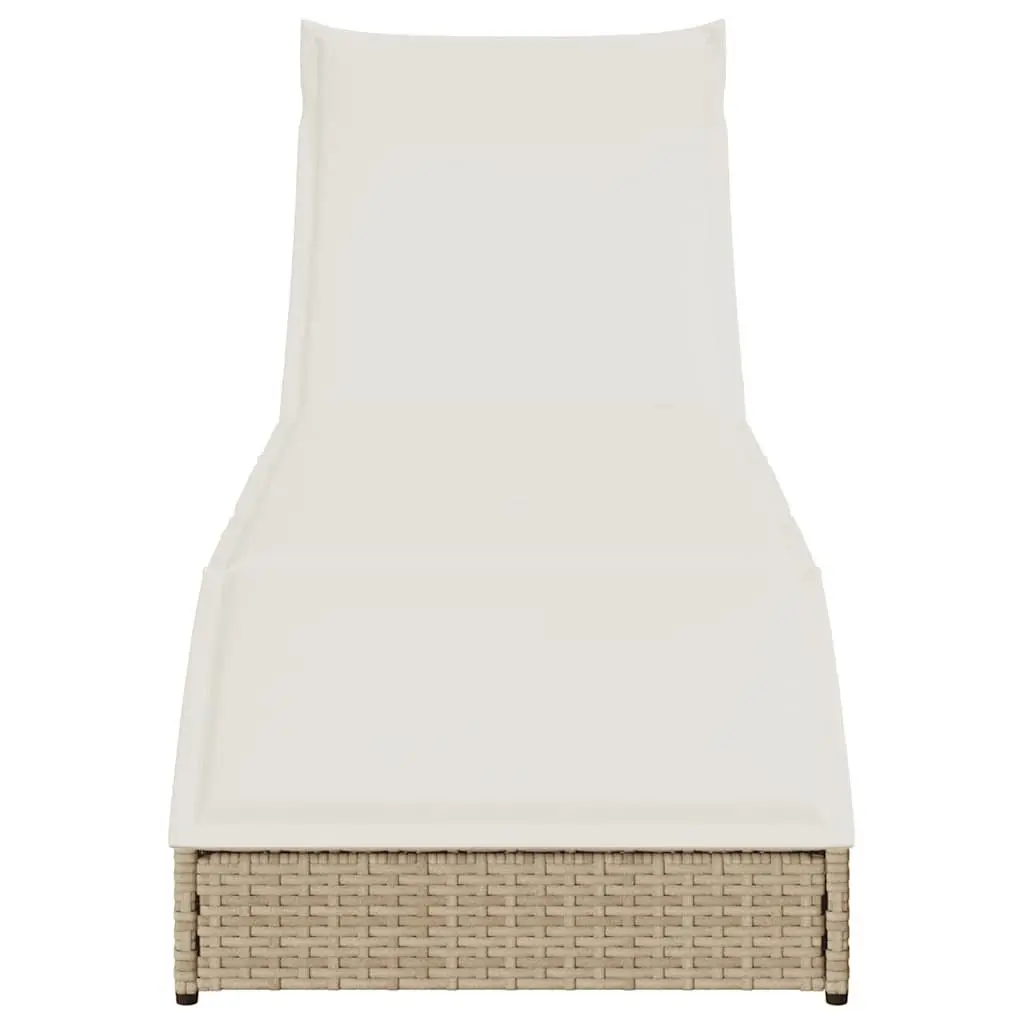 Folding Sun Lounger Adjustable Recliner PE Rattan Beige with Cushion