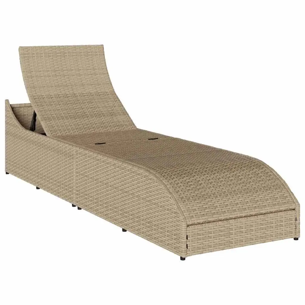 Folding Sun Lounger Adjustable Recliner PE Rattan Beige with Cushion