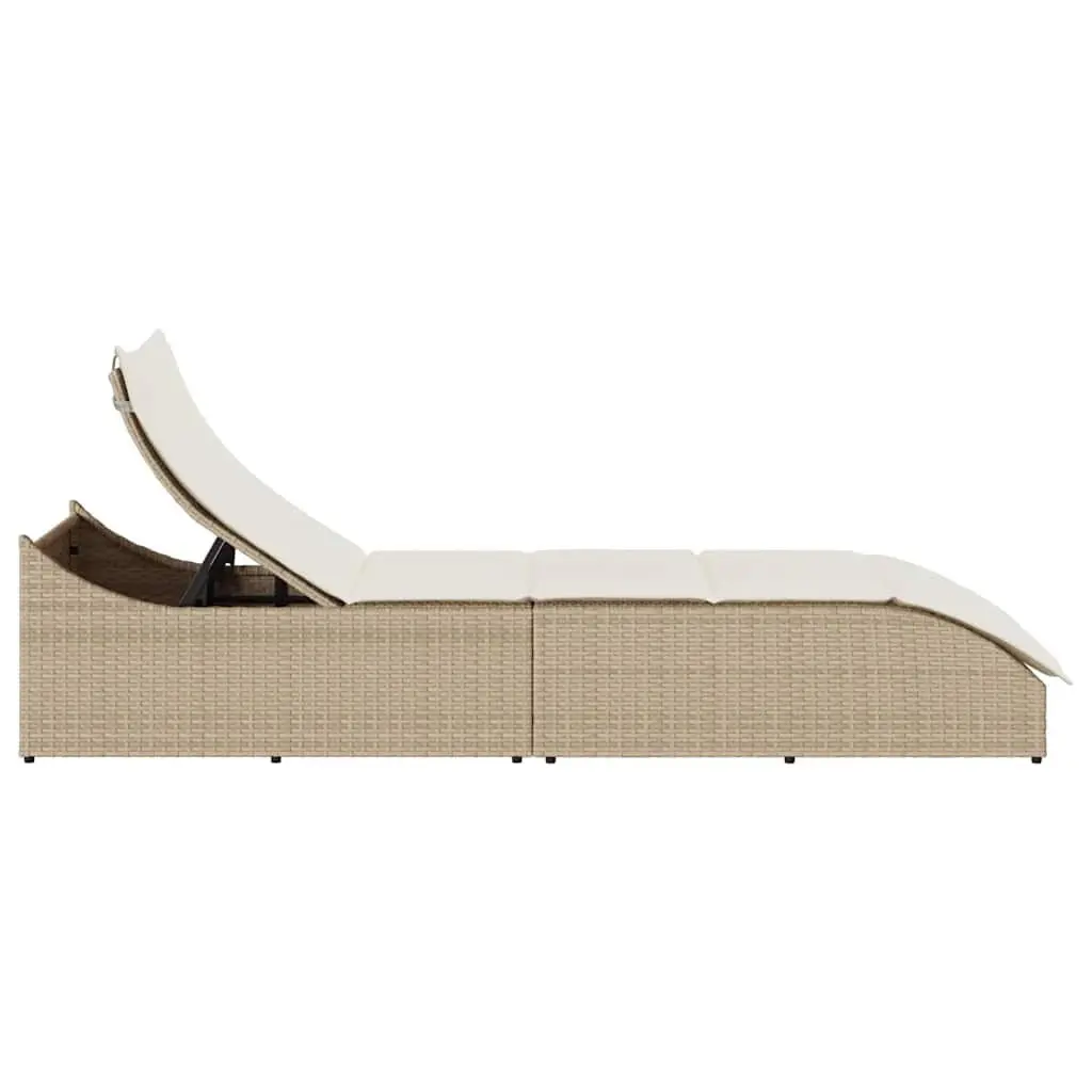 Folding Sun Lounger Adjustable Recliner PE Rattan Beige with Cushion
