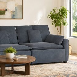 Modular Sofa Armrest End Module with Cushions Grey 100cm Sectional Unit