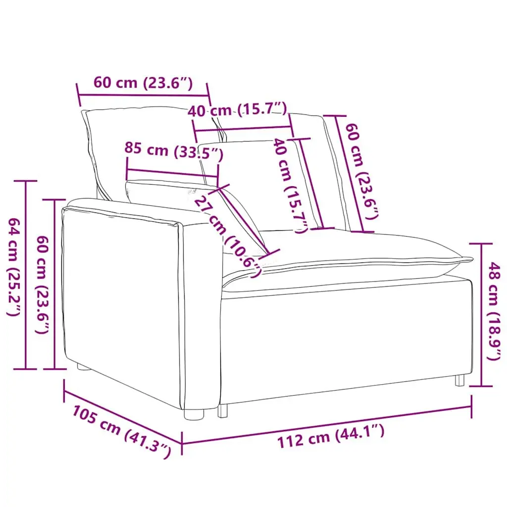Modular Sofa Armrest End Module Velvet Grey 100cm