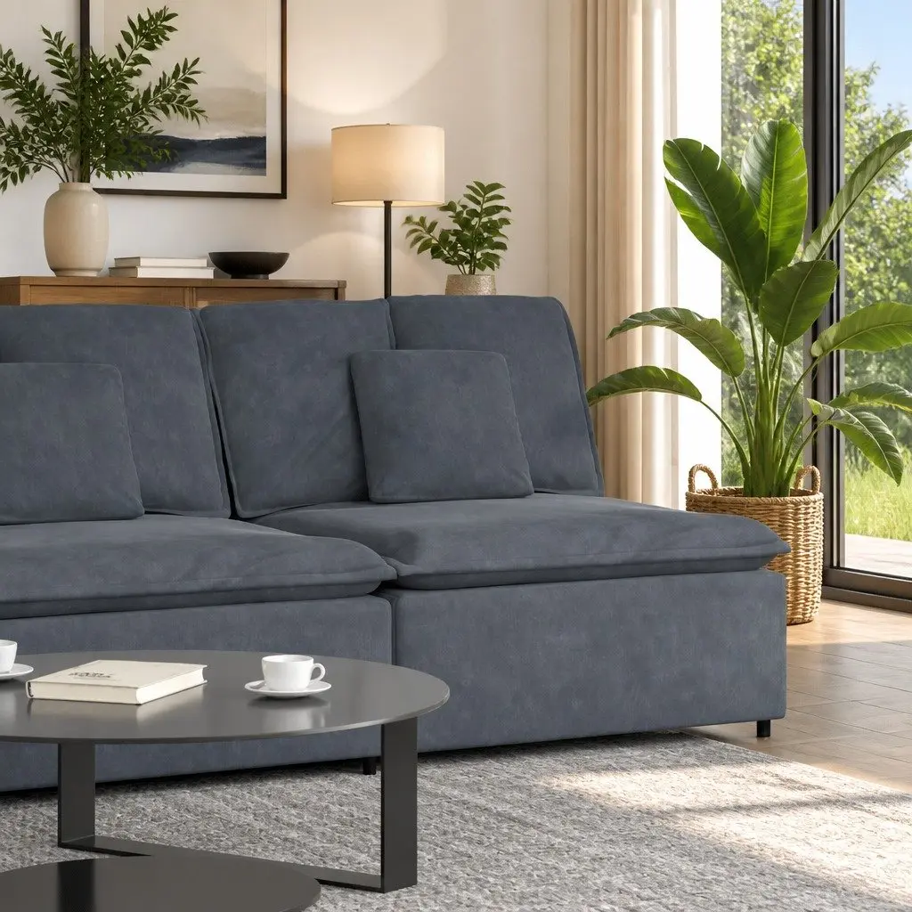 100cm Dark Grey Velvet Upholstery Modular Sofa Centre Module with Cushions