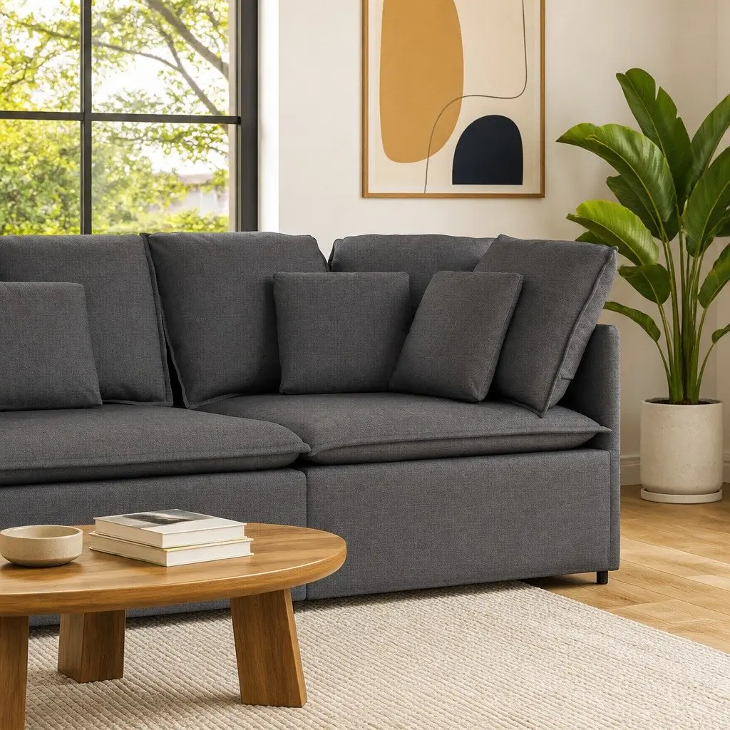 Modular Sofa Corner Unit Fabric Grey Cushioned Sectional 100 cm