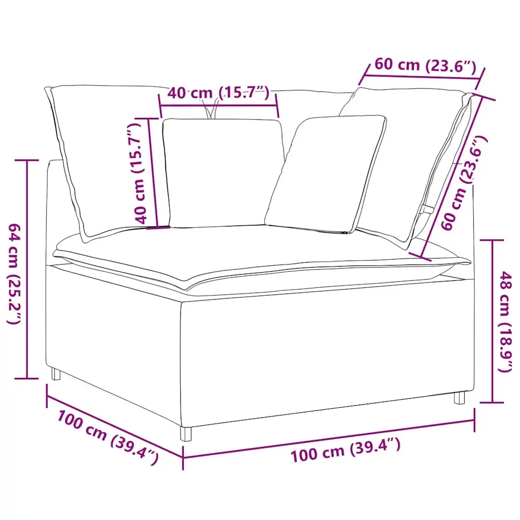 Modular Sofa Corner Unit Fabric Grey Cushioned Sectional 100 cm