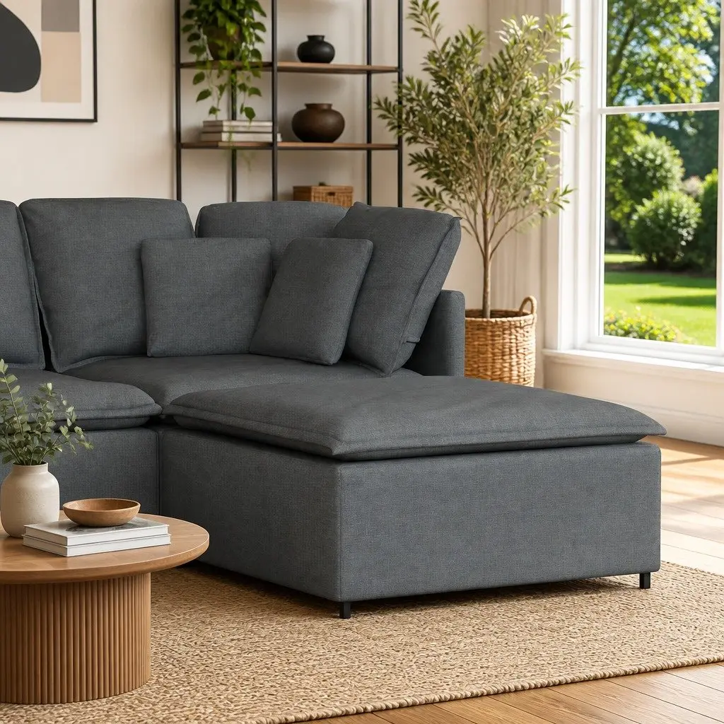 Modular Sofa Footstool Module Grey 100x100x48 cm Sectional Unit Seating