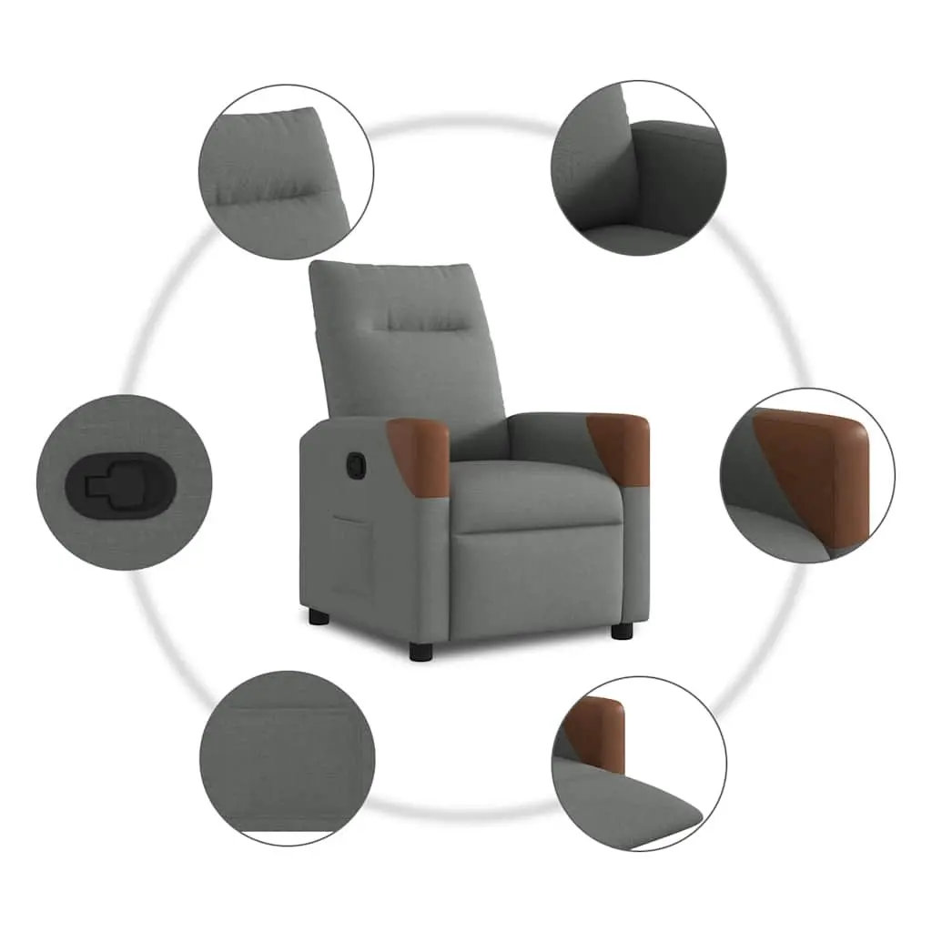 Recliner Chair Grey Fabric Manual Recline Armchair Lounge Seat Home Furniture