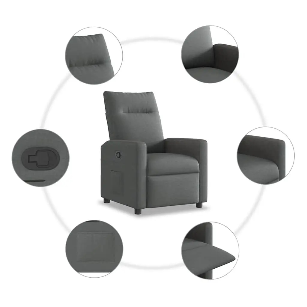 Recliner Chair Grey Fabric Manual Recline Armchair Lounge Seat with Footrest