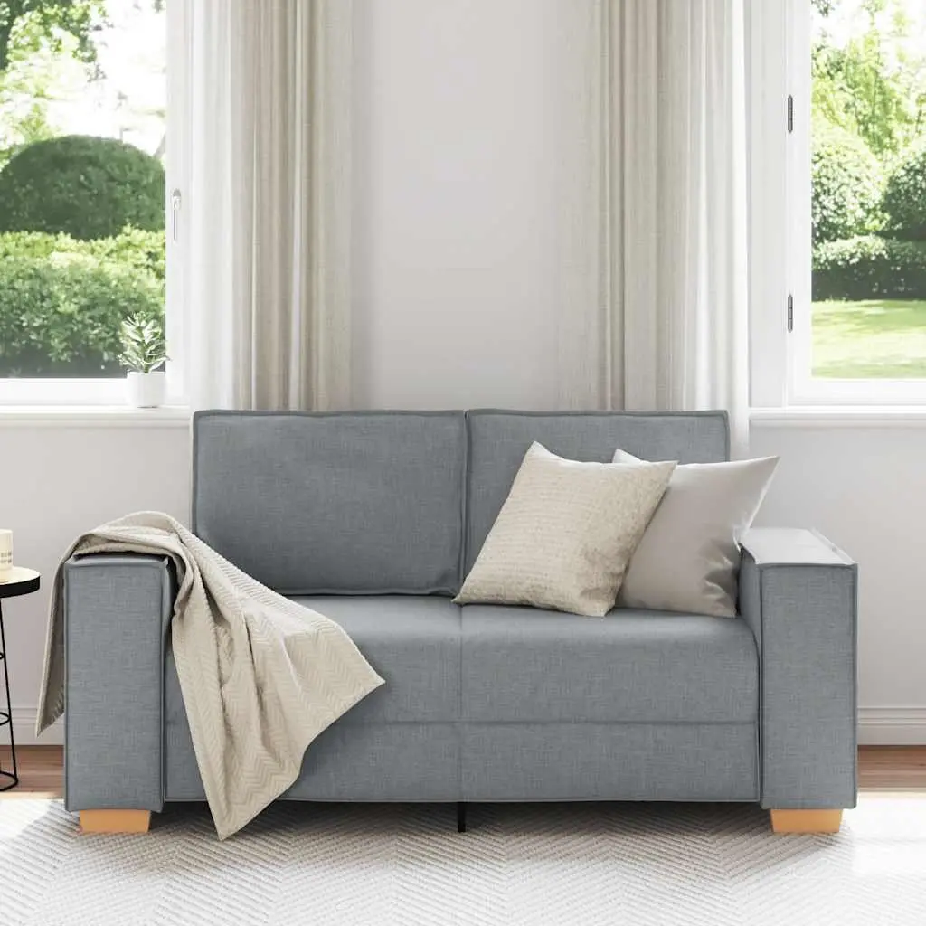 2-Seater Sofa Polyester Fabric Grey Living Room Lounge Couch with Wide Armrests