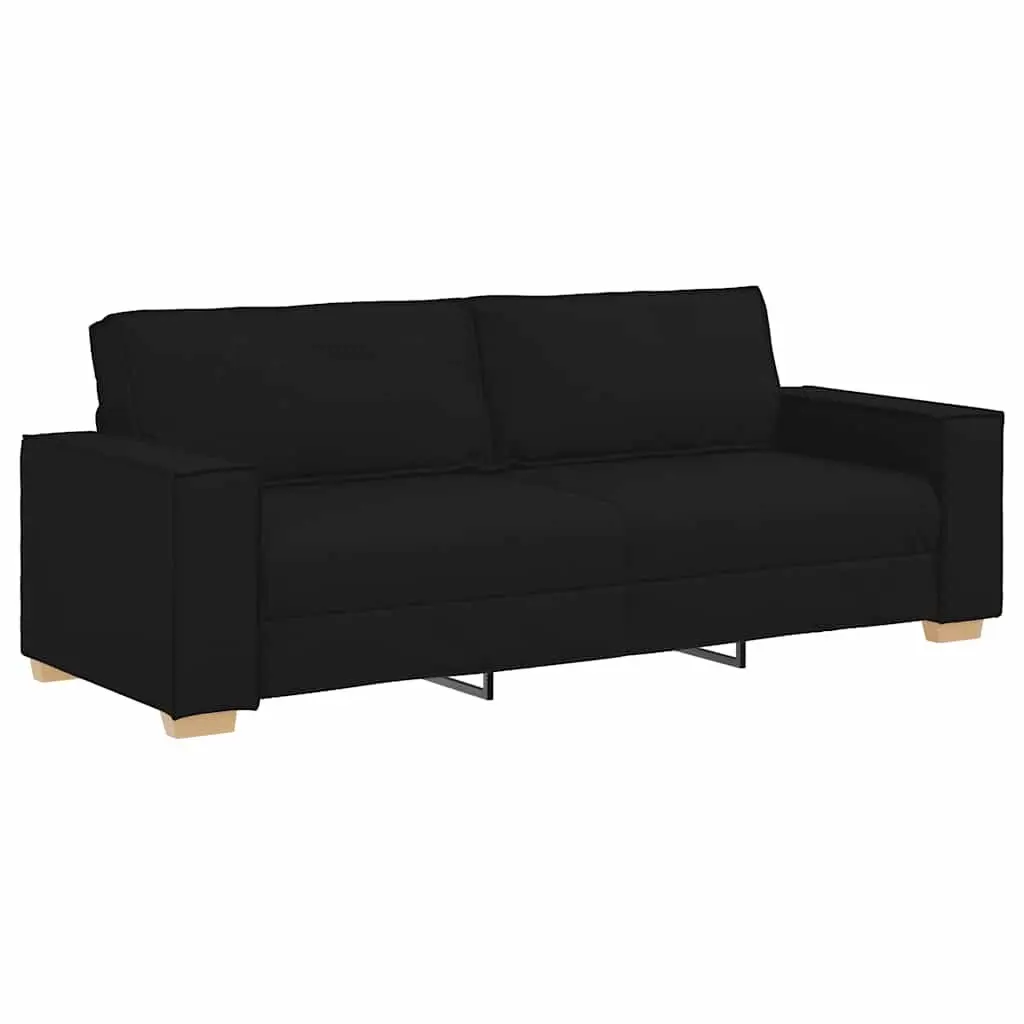 3-Seater Sofa Black Polyester Fabric 220x78x84cm Wooden and Metal Frame Upholstered Couch
