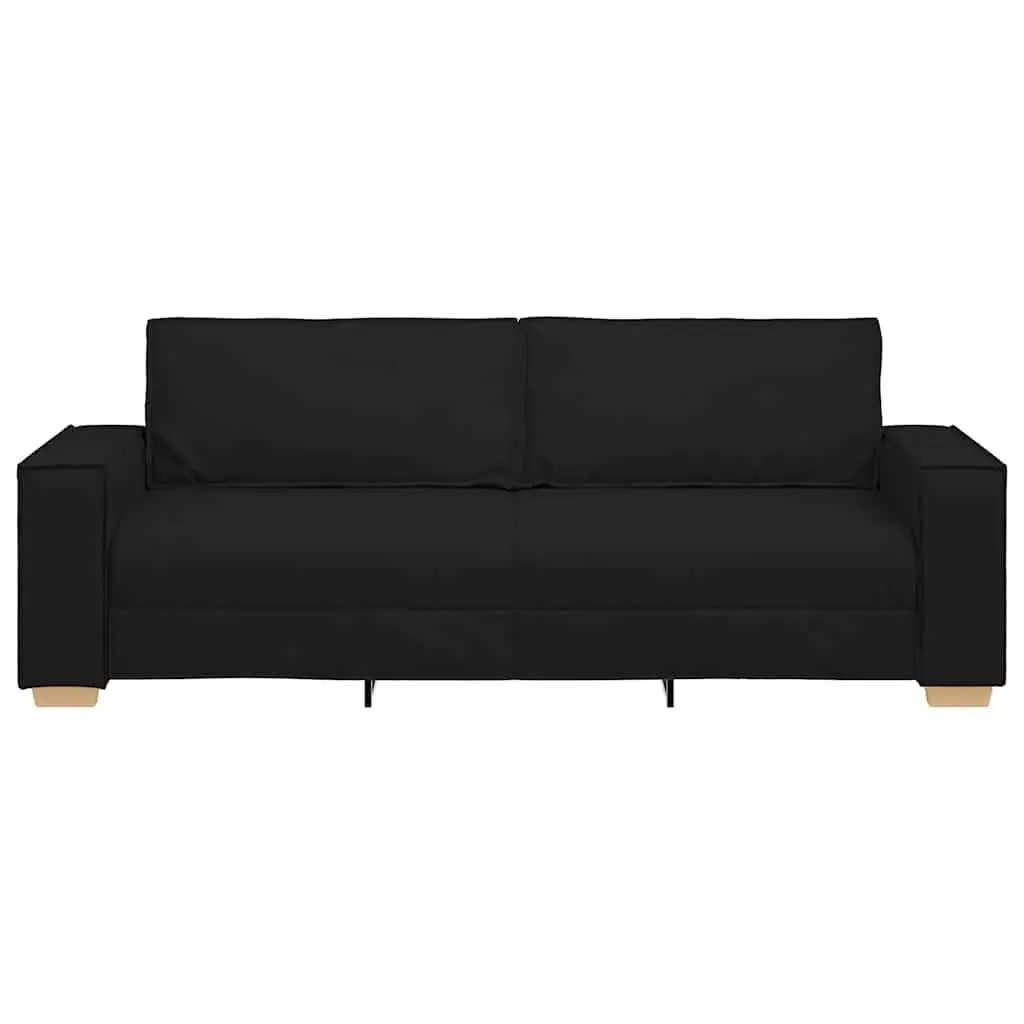 3-Seater Sofa Black Polyester Fabric 220x78x84cm Wooden and Metal Frame Upholstered Couch