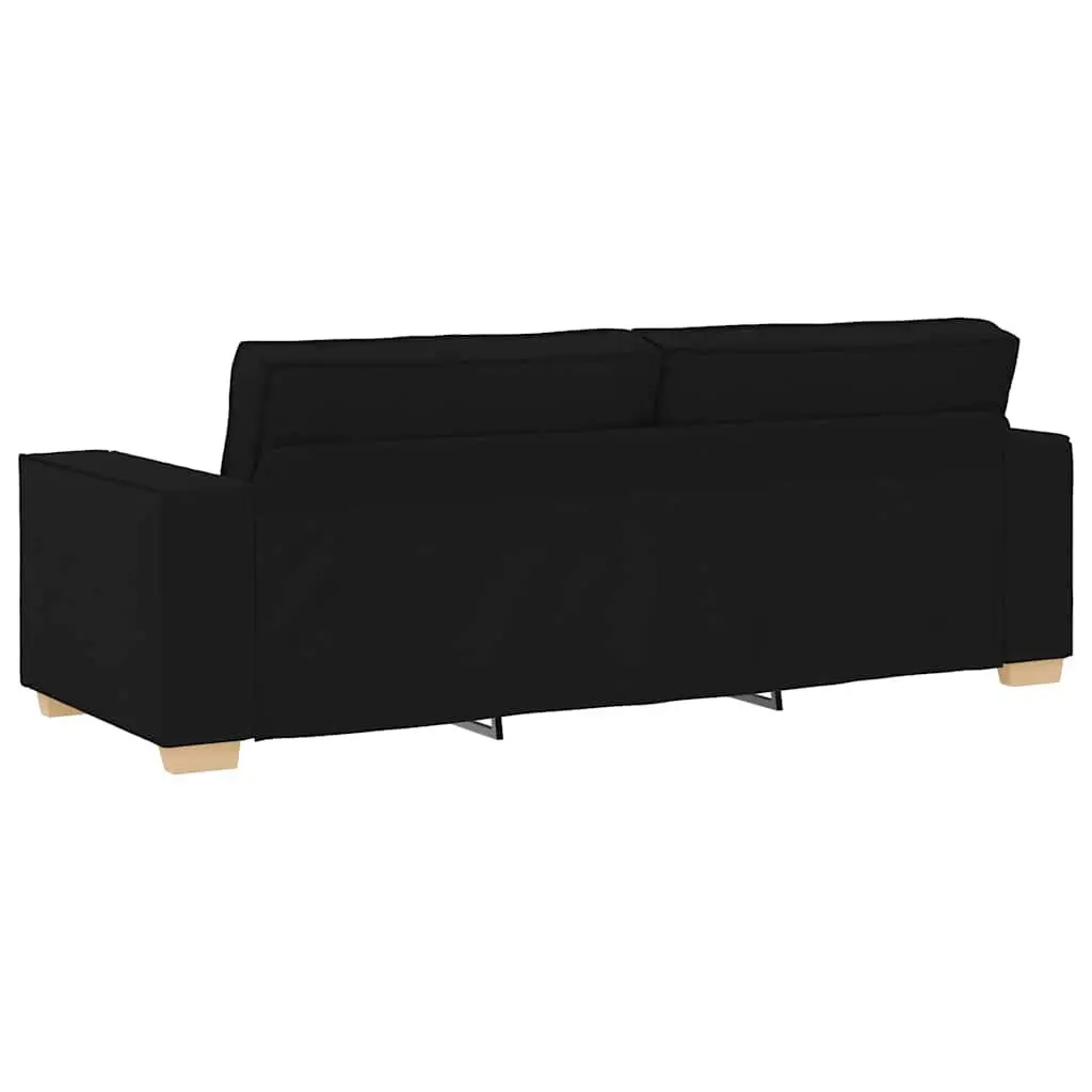 3-Seater Sofa Black Polyester Fabric 220x78x84cm Wooden and Metal Frame Upholstered Couch