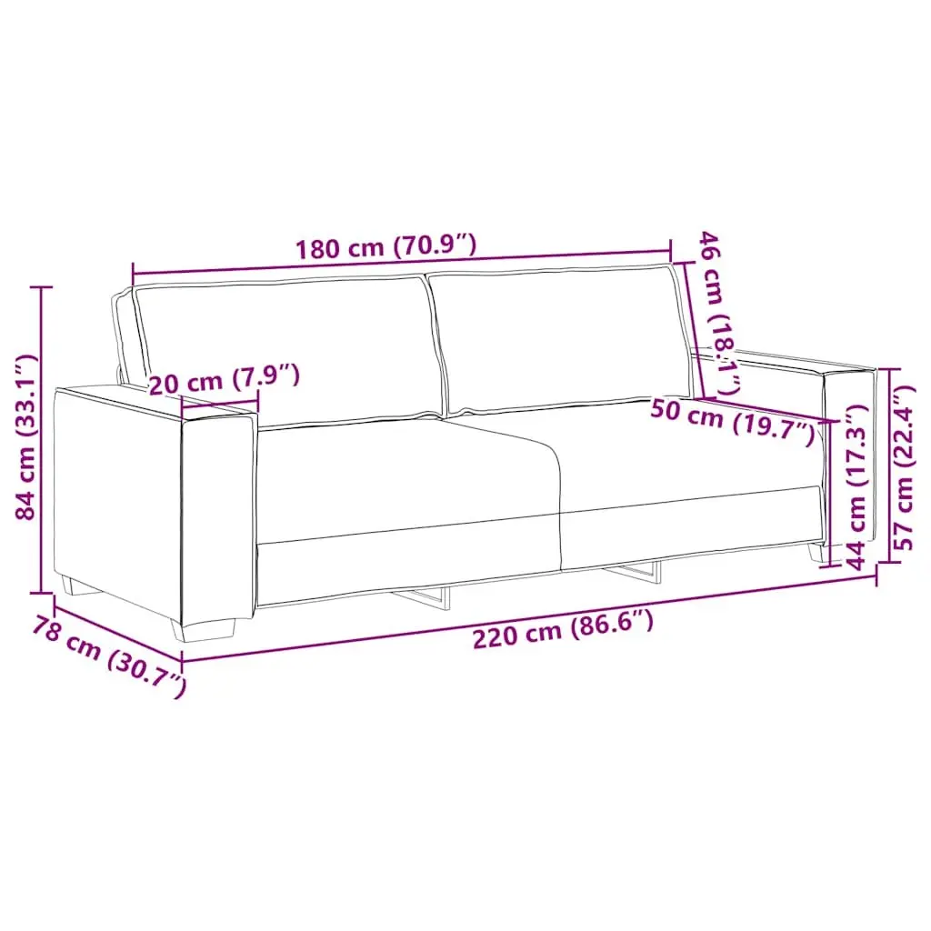 3-Seater Sofa Black Polyester Fabric 220x78x84cm Wooden and Metal Frame Upholstered Couch