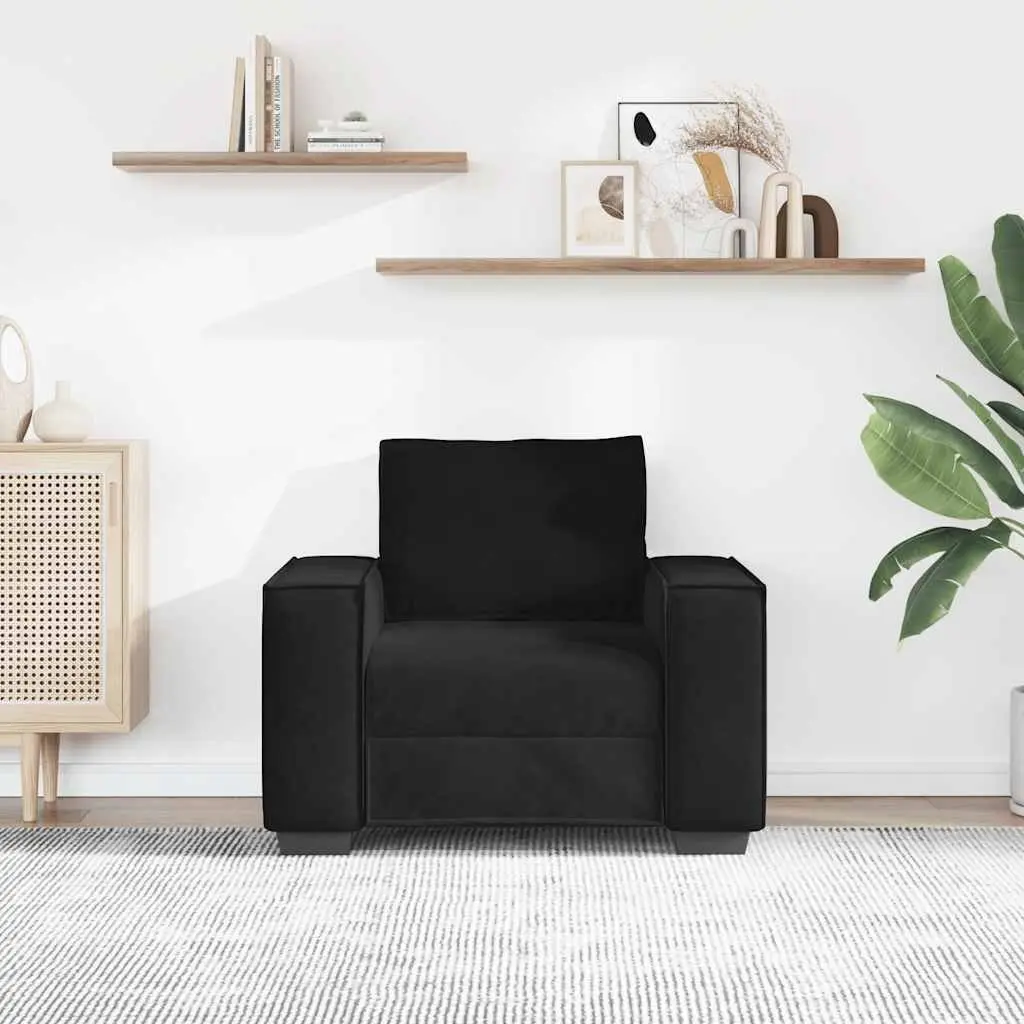 Black Velvet Sofa Chair Lounge Seating Armrest Relaxing Living Room Bedroom