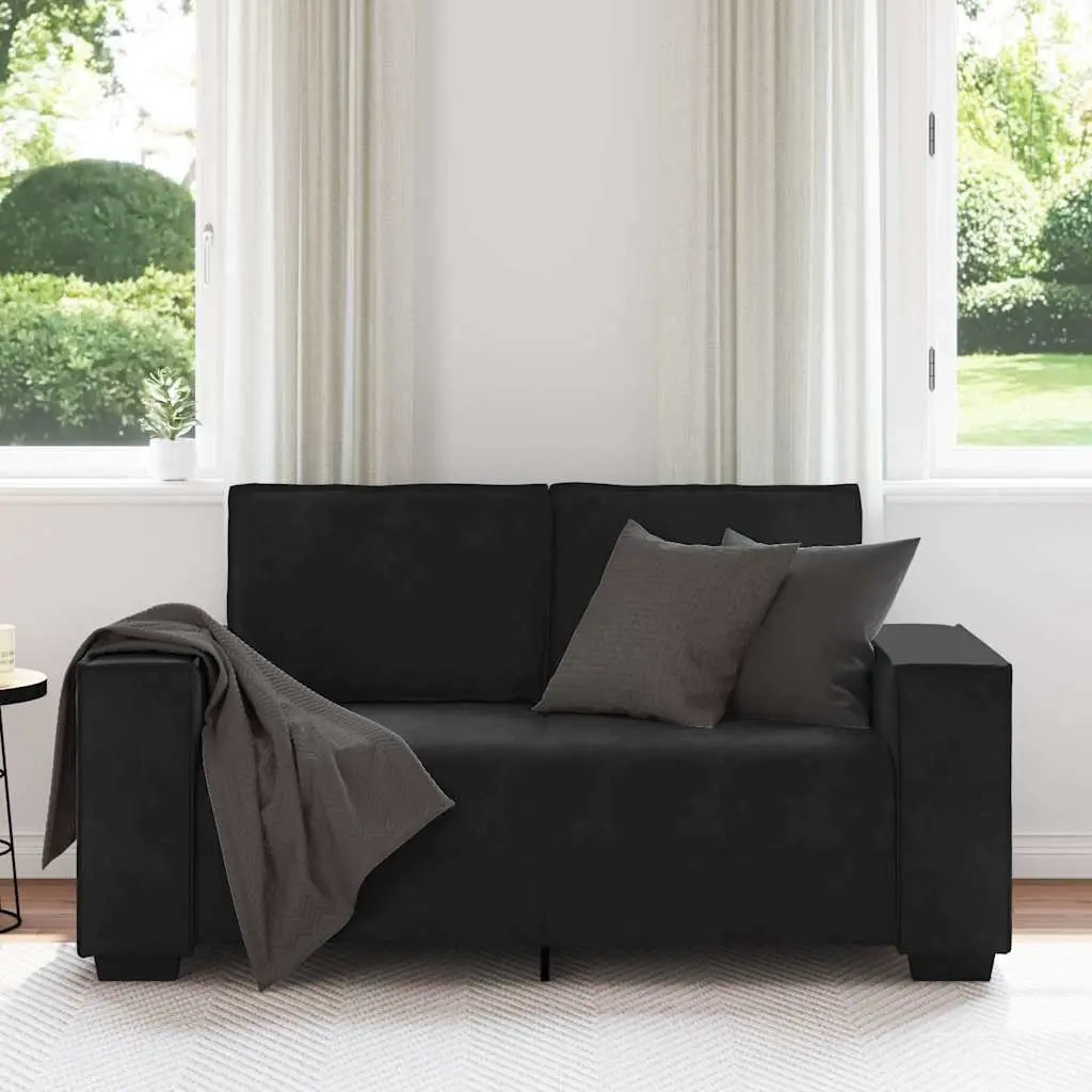 2-Seater Sofa Velvet Black Living Room Furniture Couch Armrests