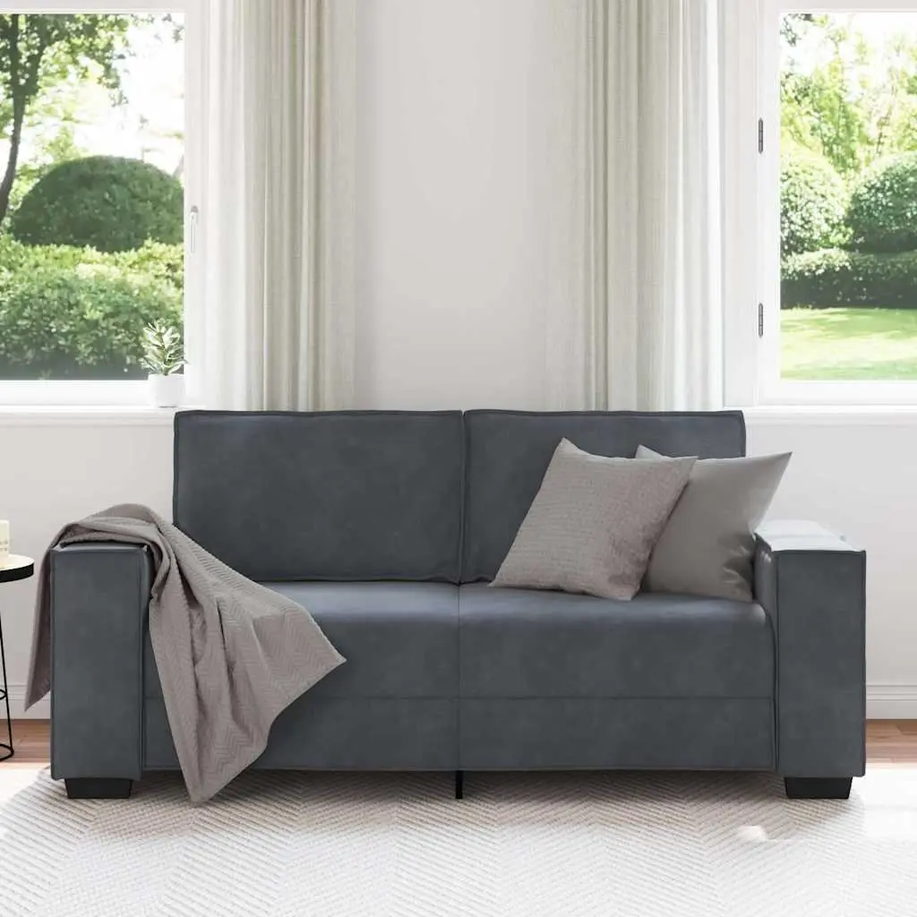2-Seater Sofa Velvet Dark Grey Padded Seat Wooden and Metal Frame