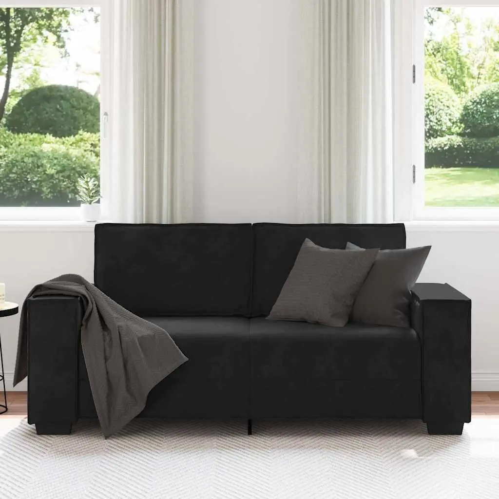 2-Seater Sofa Black Velvet Living Room Lounge Couch Relaxing Furniture