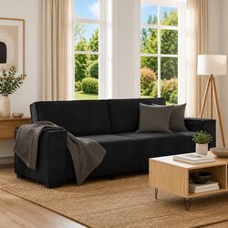 3-Seater Sofa Black Velvet Lounge Couch Living Room Furniture Armrests