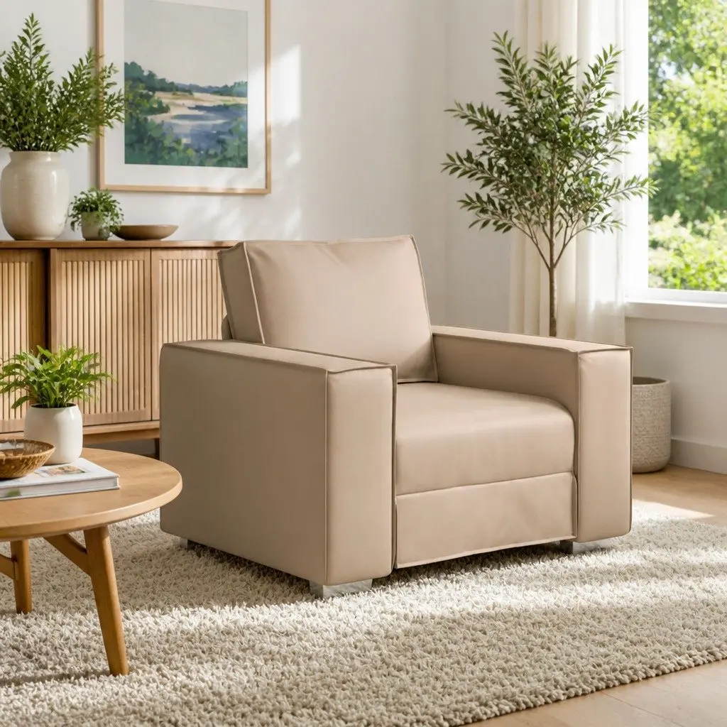 Sofa Chair Brown Faux Leather 100cm Modern Living Room Seating Furniture