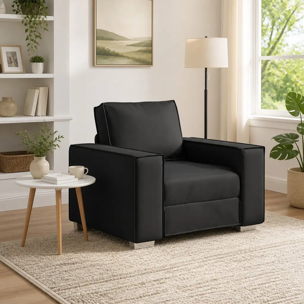 Sofa Chair Faux Leather 100cm Black Modern Seating Lounge Armrest