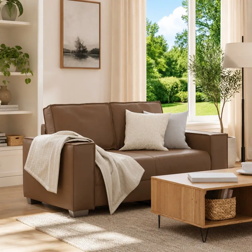 Loveseat Sofa 160 cm Faux Leather 2 Seater Living Room Couch Cappuccino Brown