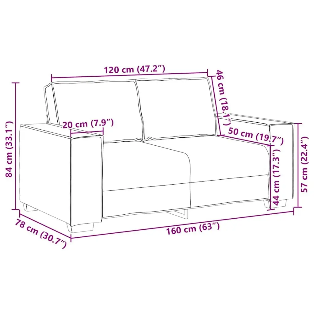 Loveseat Sofa 160 cm Faux Leather 2 Seater Living Room Couch Cappuccino Brown
