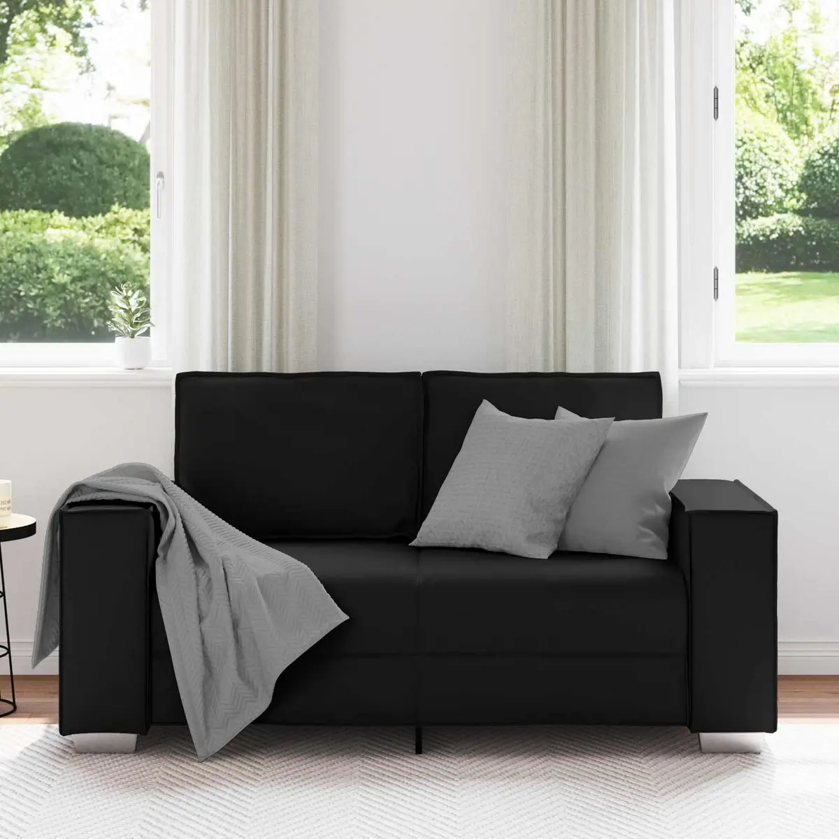 Loveseat Sofa Faux Leather 160cm Black Modern Compact Living Room Furniture