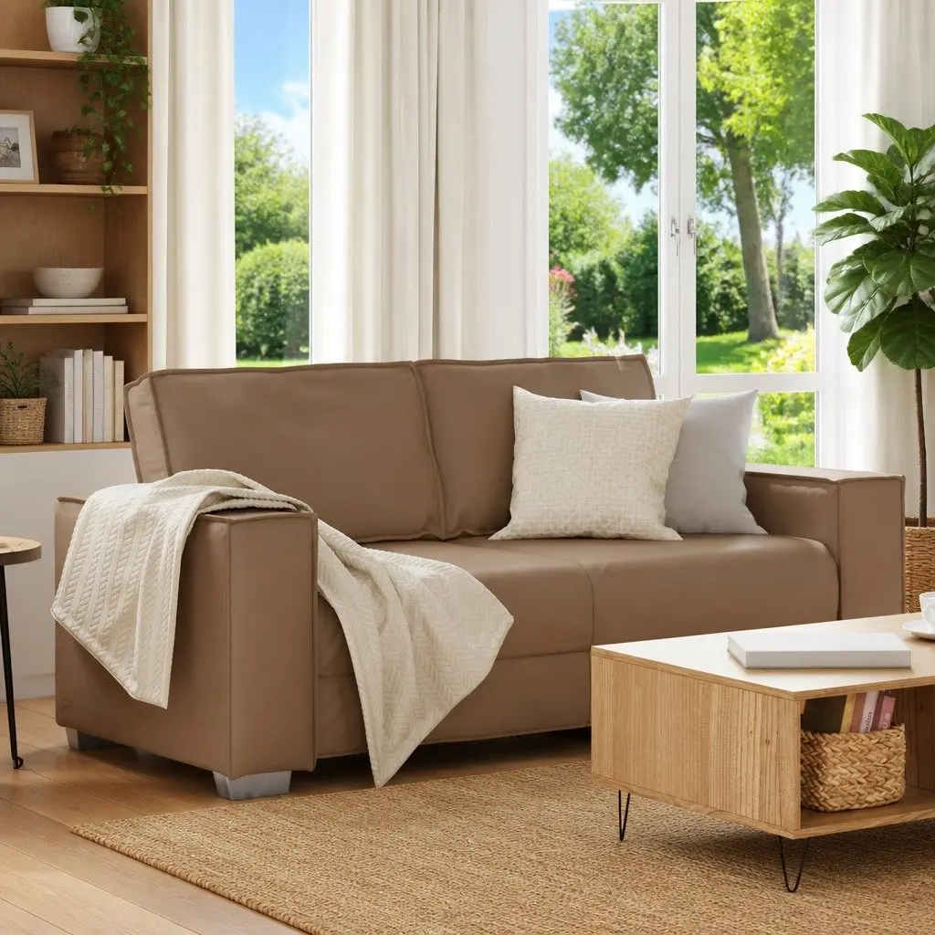 Loveseat Sofa 180 cm Modern Living Room Seating Brown Faux Leather Furniture