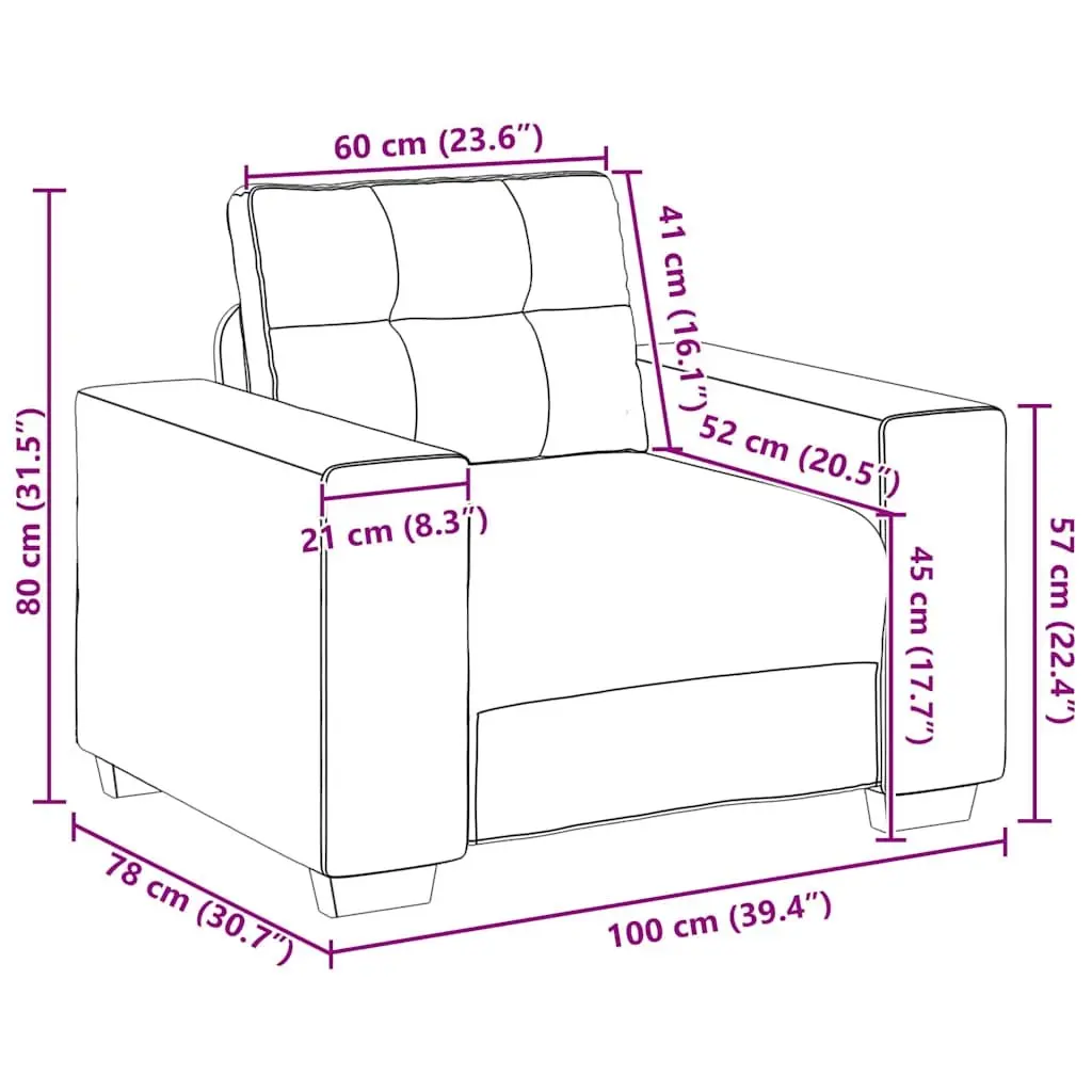 Sofa Chair Grey Fabric Padded Armchair Living Room Furniture 100 x 78 x 80 cm