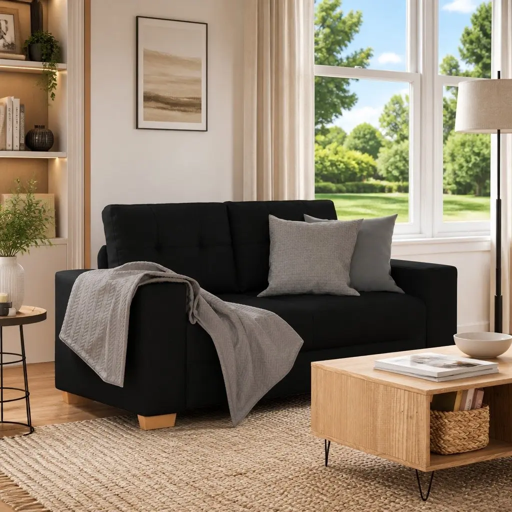 Loveseat Sofa Polyester Fabric Black 160x77x82cm