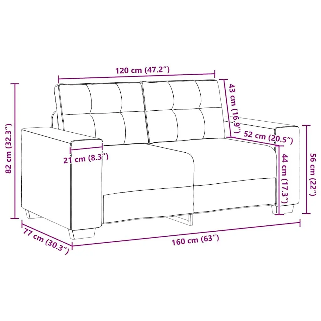 Loveseat Sofa Polyester Fabric Black 160x77x82cm