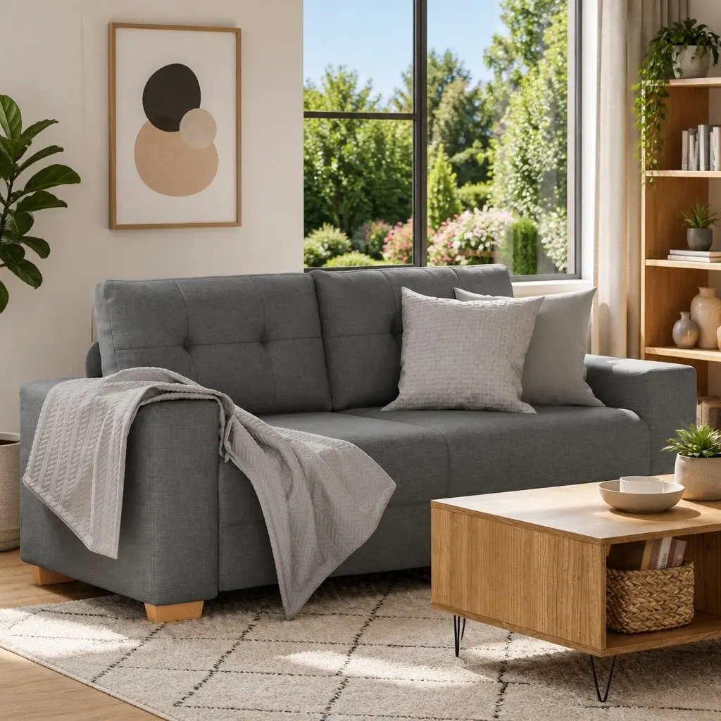 Loveseat Sofa Grey Fabric 180x77x82cm Padded Seats