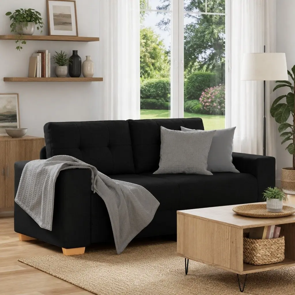 Loveseat Sofa Fabric Black 180x77x82cm Two Seater
