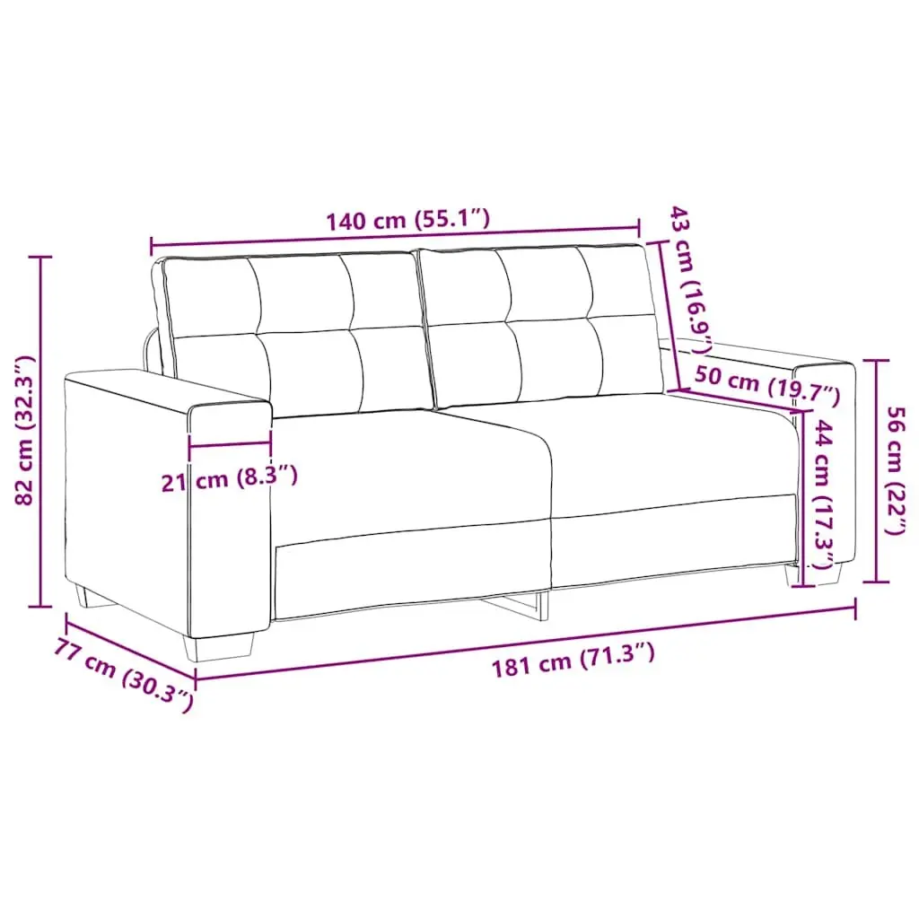 Loveseat Sofa Fabric Black 180x77x82cm Two Seater