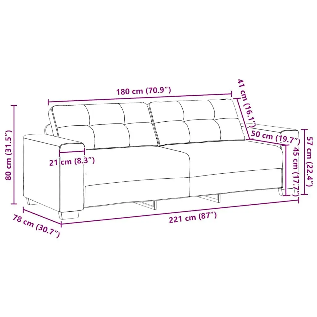 3-Seater Sofa Polyester Fabric Grey Modern Couch Living Room Lounge Seat