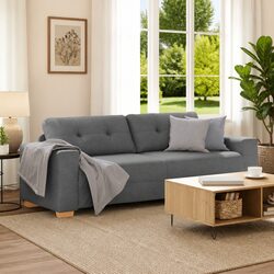3-Seater Sofa Grey Fabric Modern Living Room Couch Relaxation Furniture