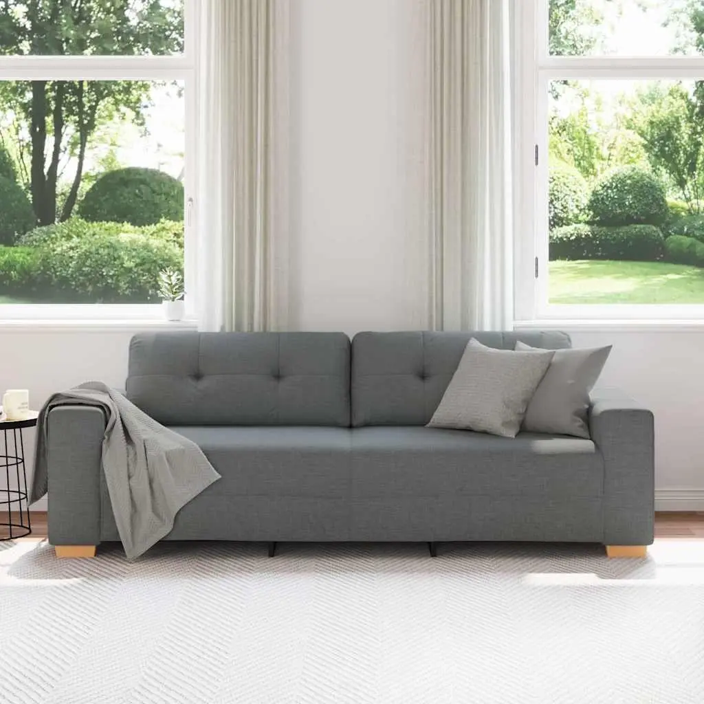 3-Seater Sofa Polyester Fabric Grey Modern Couch Living Room Furniture
