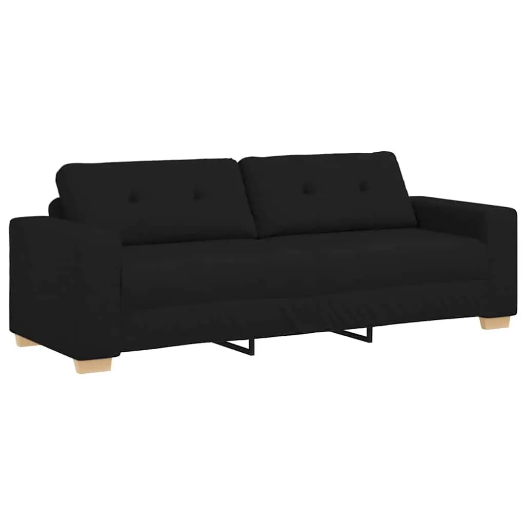 3-Seater Sofa Polyester Fabric 220cm Black Modern Couch