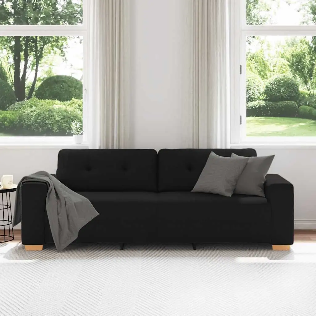3-Seater Sofa Polyester Fabric 220cm Black Modern Couch
