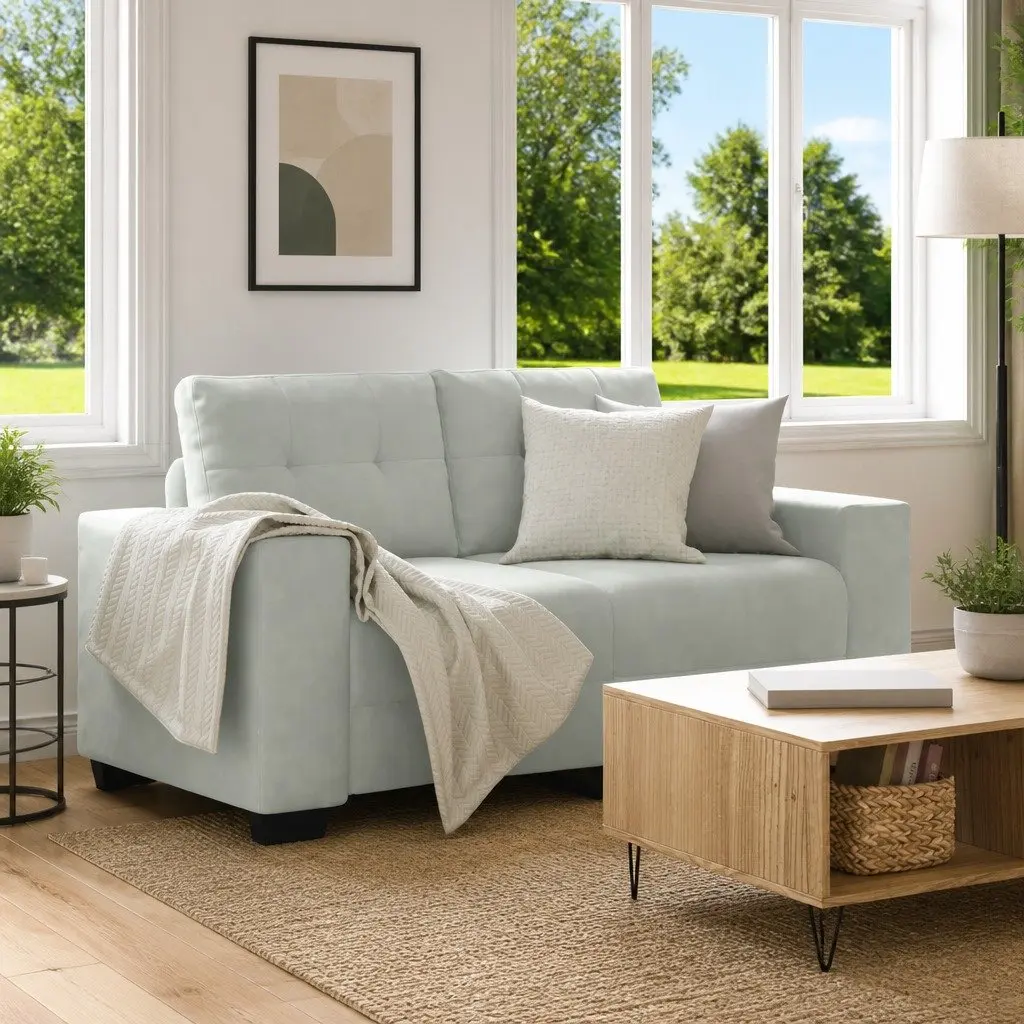 Loveseat Sofa Velvet Fabric Grey 160x77x82cm Modern Two Seater Couch
