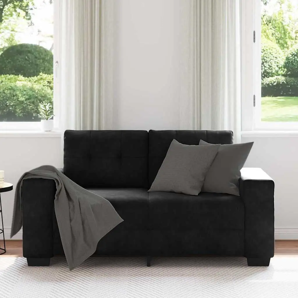 Loveseat Sofa Black Velvet 2 Seater Couch 160x77x82cm Living Room Bedroom