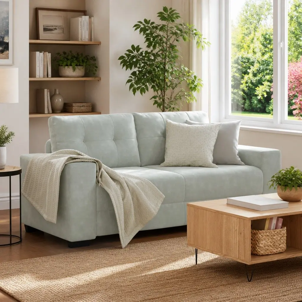 Loveseat Sofa Light Grey Velvet 2 Seater Couch Living Room Bedroom Furniture