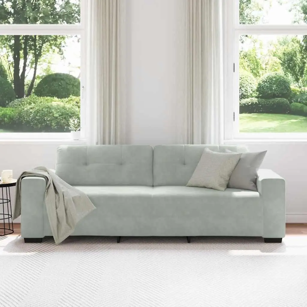 3-Seater Sofa Grey Velvet Modern Living Room Furniture Comfortable Padded Couch
