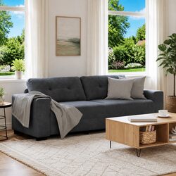 3-Seater Sofa Grey Velvet Living Room Furniture Relaxation Couch Padded Seats