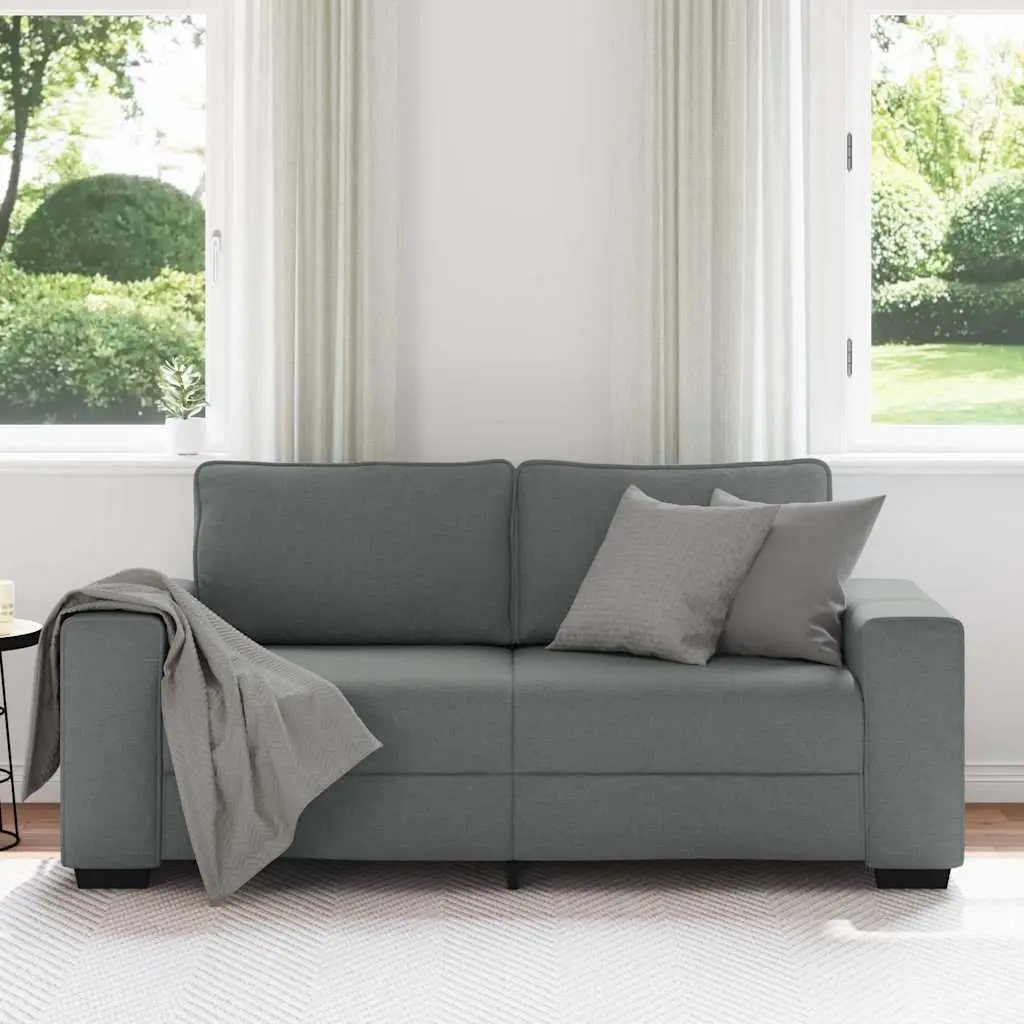 2-Seater Sofa Polyester Fabric Dark Grey Wooden and Metal Frame